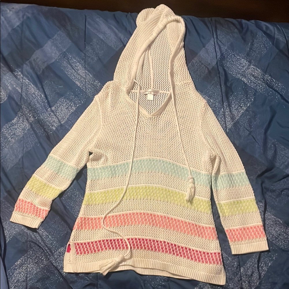 Christopher & Banks Cream and Pink V-Neck Sweater